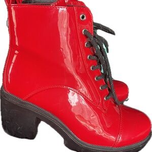 Azalea Wang Red Patent Leather Ankle Boots 2.5 inch heel Brand New NO BOX